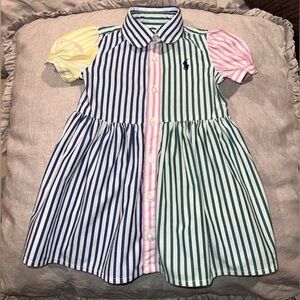 Ralph Lauren Girls Multicolor Striped Shirt Dress Button Front 6M